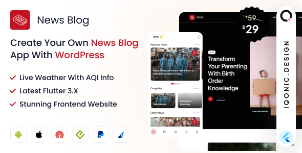 Download News Blog - News App with Flutter + Website with WordPress Backend