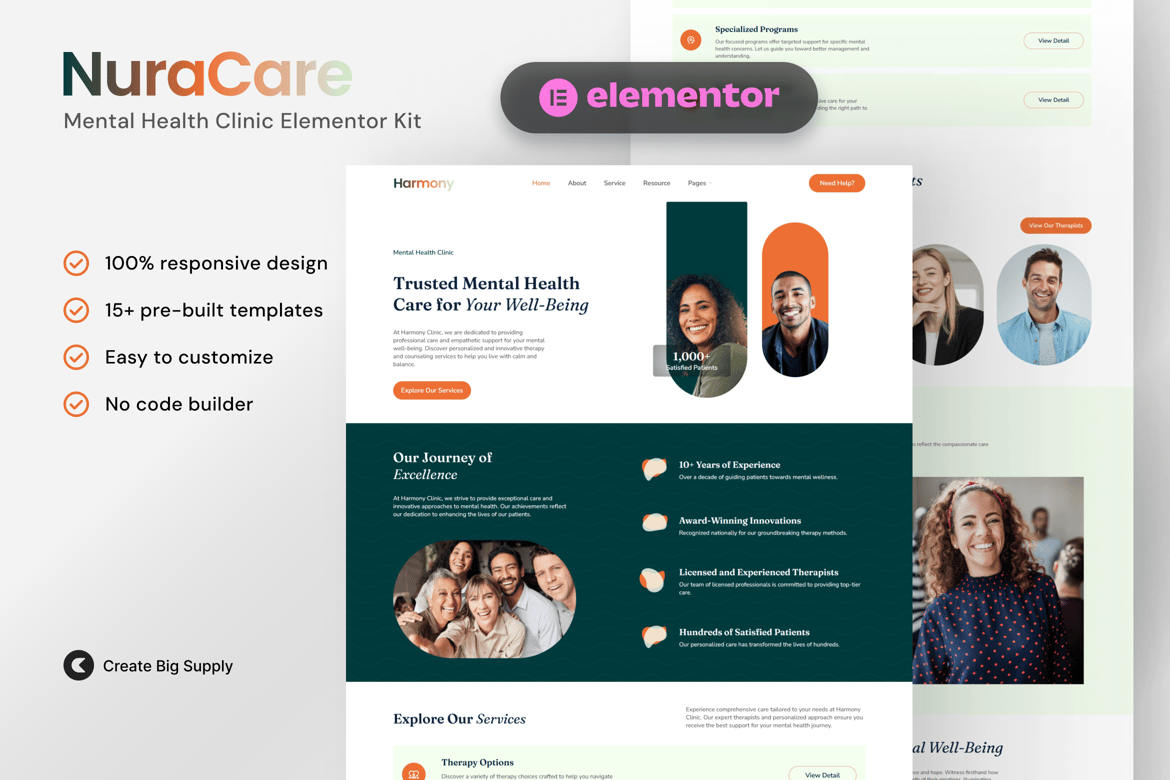 Download NuraCare - Mental Health Clinic Elementor Template Kit