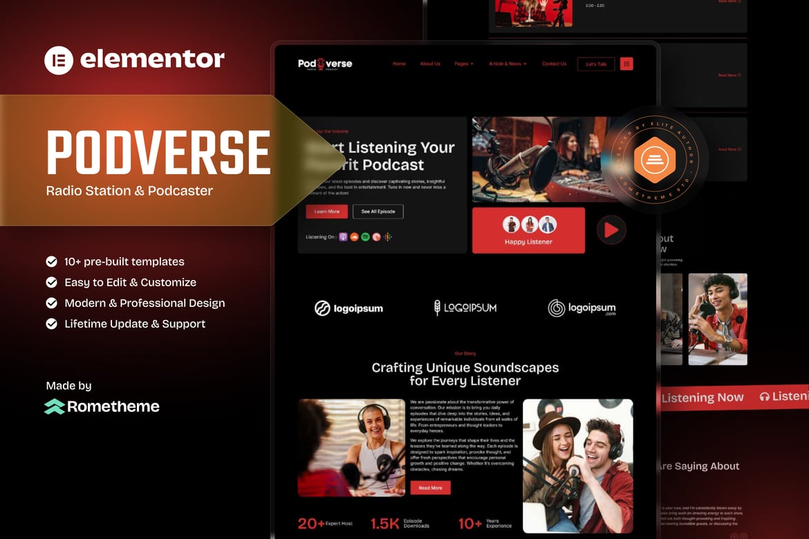 Download Podverse - Radio Station & Podcaster Elementor Template Kit