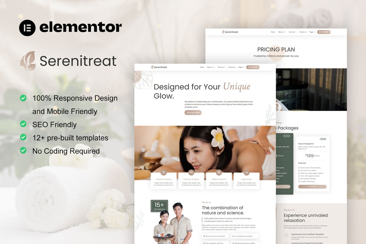 Download SereniTreat - Spa & Beauty Care Elementor Pro Template Kit