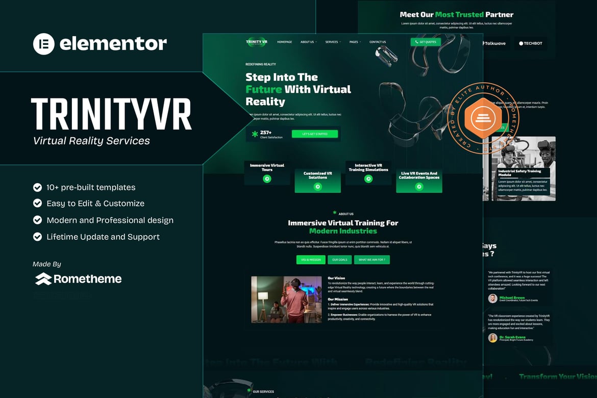 Download TrinityVR - Virtual Reality Services Elementor Template Kit