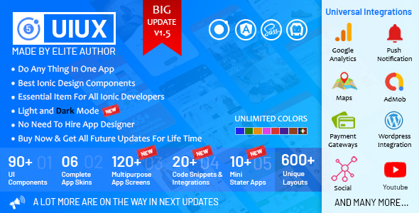 Download UIUX 5 in 1 -  Ionic 5 / Angular 8 Design Components, Screens, Code Snippets, App Skins & Mini Apps