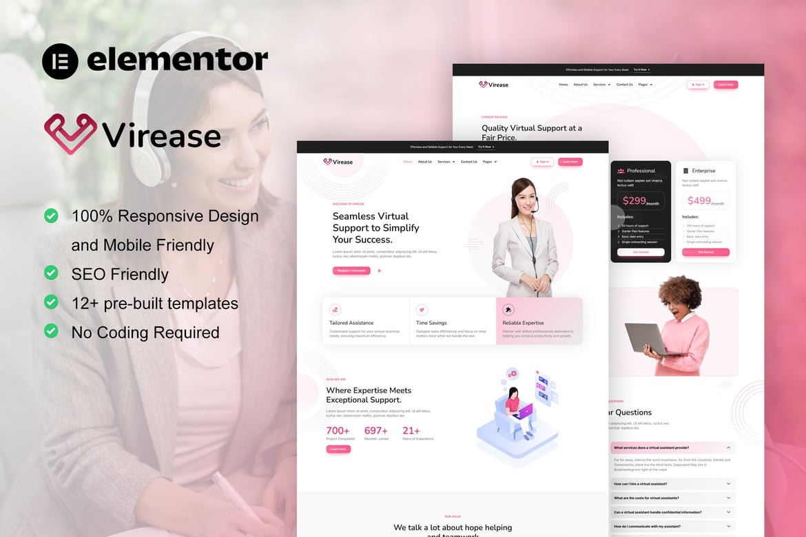 Download Virease - Virtual Assistant Service Elementor Pro Template Kit