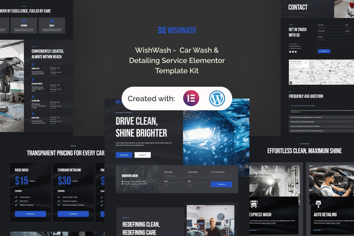 Download WishWash -  Car Wash & Detailing Service Elementor Template Kit