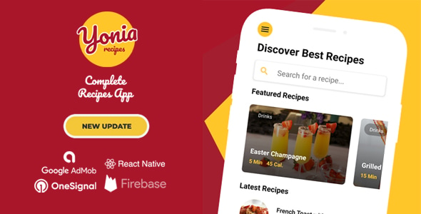 Download Yonia - Complete React Native Recipes App + Admin Panel