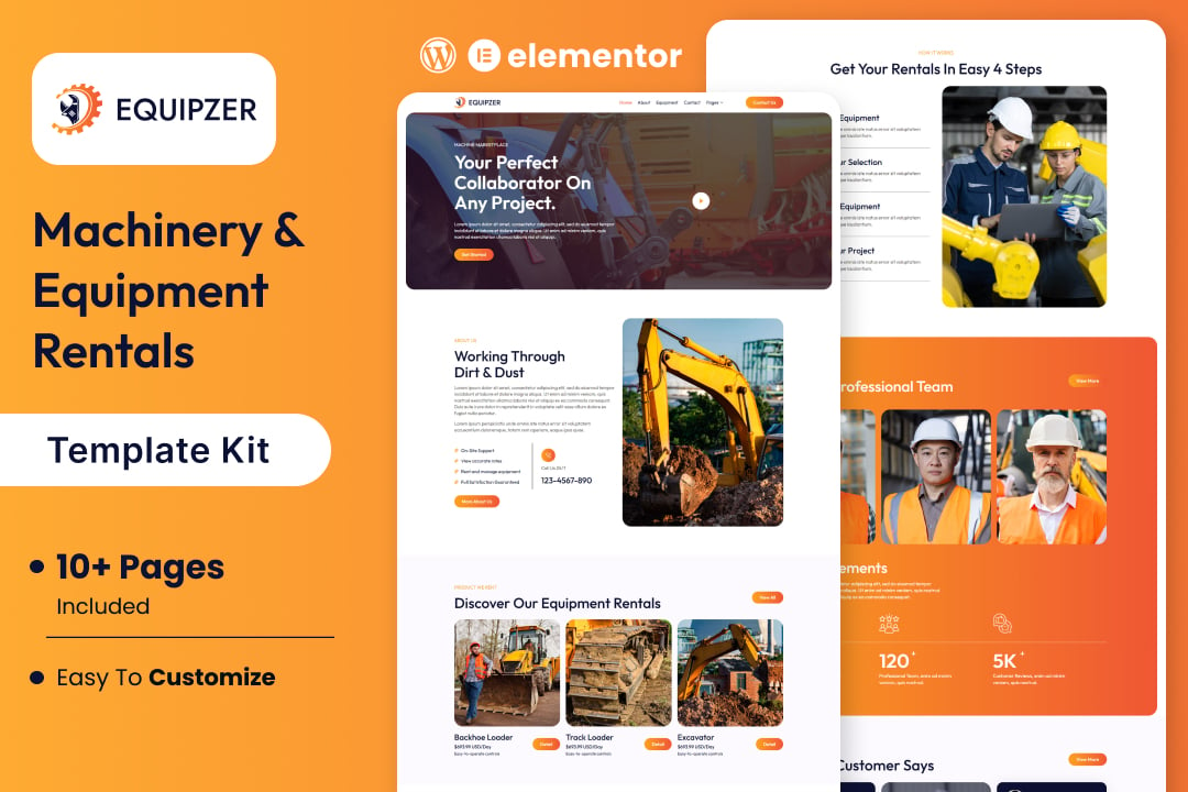 Download Equipzer - Machinery & Equipment Rentals Elementor Template Kit