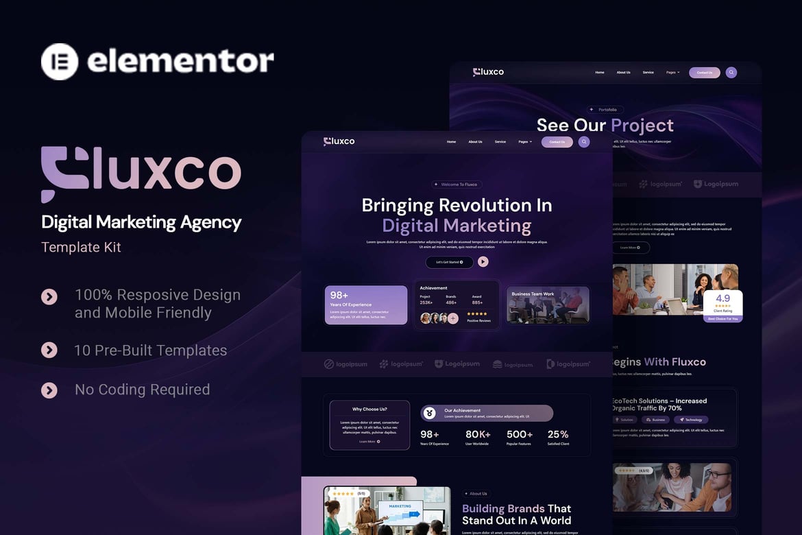 Download Fluxco - Digital Marketing Agency Elementor Template Kit