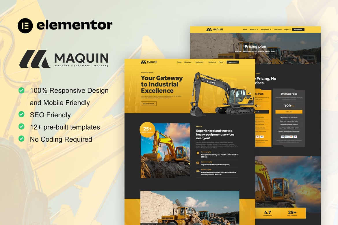 Download Maquin - Construction Equipment Rentals Elementor Pro Template Kit