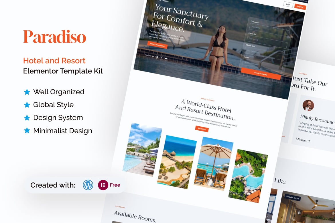 Download Paradiso - Hotel & Resort Elementor Template Kit