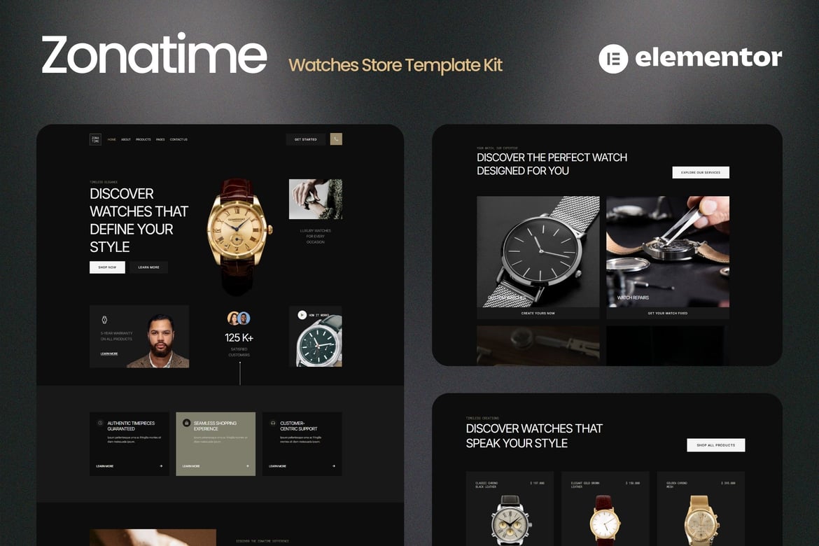 Download Zonatime - Dark Theme Watch Store Elementor Template Kit